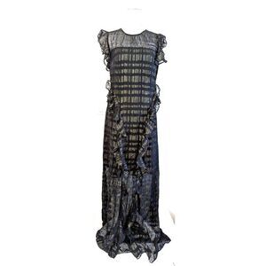 Shoshanna Midnight Metallic Fleck Open Back Maxi Ruffle Evening Dress Gown 6